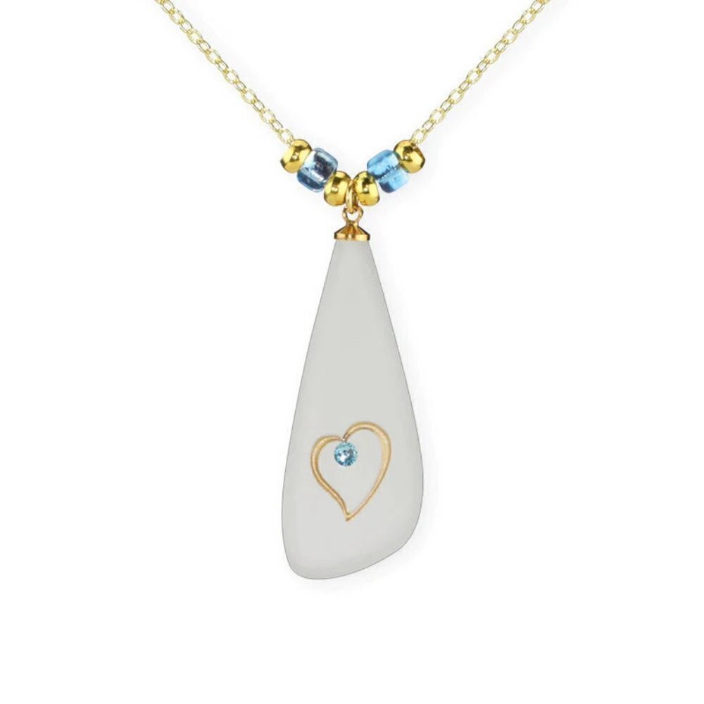 Sea Glass with Heart Necklace with a gift box